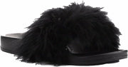 Cape Robbin Moira-2 Women Flip Flop Marabou Fur Slide Slip On Flats Sandals Shoe Slipper Black