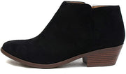 Soda Women's Round Toe Faux Suede Stacked Heel Western Ankle, Black