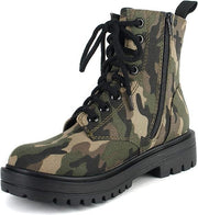 Soda Firm Khaki Camouflage Lace Up Rounded Toe Chunky Platform Combat Ankle Boot