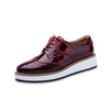 KIJBLAE Brogue Oxford Shoes Platform Chunky Heels Lace-Up Wingtip Loafers Red 42