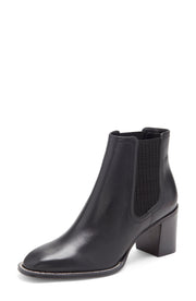 Vince Camuto Jentilliy Black Leather Block Heel Almond Toe Booties Chelsea Boots