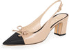 Sam Edelman Willette Soft Beige/Black Pointed Toe Slingback Block Heeled Pumps