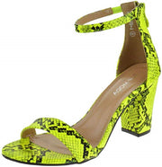 Top Moda HAnnah-1 Ankle Strap High Heel Sandal, Yellow Snake Two Peice Pump (7.5, Neon Yellow Snake)