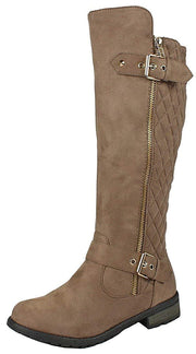 Forever Link Mango-23 Taupe Nubuck Knee High Rounded Toe Riding Dress Boots