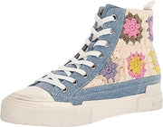 Ash Goa Blue Crochet Embroidered Lace Up Round Toe Mid Top Flat Fashion Sneakers