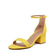 Dream Pairs Low-Chunk Yellow Suede Fashion Ankle Strap Low Heel Pump Sandals