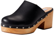 Steve Madden Brooklyn-1 Black Leather Rounded Toe Pyramid Detailed Heeled Sandal