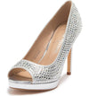Lauren Lorraine Candie-12 Silver Crystal Embellished Peep Toe Platform Formal Pumps