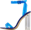 Cape Robbin Maria-2 Blue Clear Block High Heel Transparent Open Toe Pumps