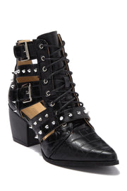 Cape Robbin Black Claw Textured Studded Cutouts Buckle Block Heel Western Boot