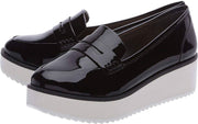 Schutz Bevida Black Box Leather Platform Fashion Slip-On Shoe Loafer Oxford