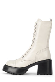 Jeffrey Campbell Locust Ivory Leather Lace Up Chunky Moto Combat Boots Boot