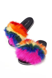 Cape Robbin CASINO Red Multi Color Flat slip-on Sandals Furry Mules Slides