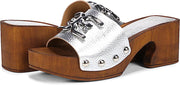 Sam Edelman Francina Silver Platform Slip On Slide Block Heel Mule Sandal