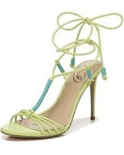 Sam Edelman Safiya Kiwi Blue Open Toe Tie Up Ankle Tie Stiletto Heeled Sandals