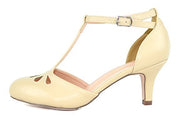 Chase & Chloe Kimmy-36 Nude Patent Teardrop Cut Out T-Strap Mid Heel Dress Pumps