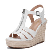 AIJIVOU Wedge White Platform Ankle Strap Open Toe Dress Wedge Heeled Sandals