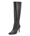 Nine West Ronir Black Croco Pointed Toe Stiletto Heel Knee High Fashion Boots