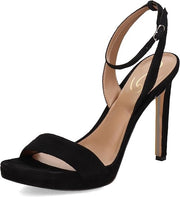 Sam Edelman Jade Black Suede Rounded Open Toe Stiletto Heeled Ankle Strap Sandal