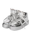 Cape Robbin POLO-5 SILVER PLATFORM WEDGE LACE UP METTALIC SNEAKERS