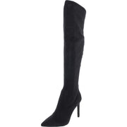 Nine West Tacy2 Black Zip Closure Leather Over The Knee Stiletto Heeled Boots