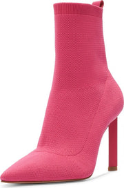 Schutz Ammie Hot Pink Elastic Pointed Toe High Stiletto Heel Ankle Knit Boots