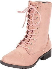 Forever Link Jalen-88 Dusty Pink Round Toe Military Lace up Combat Boots