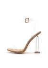 Cape Robbin Maria-2 Cork Clear Block High Heel Transparent Open Toe Pumps