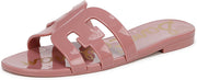 Sam Edelman Bay Pink Lily Round Open Toe Slip On Leather Strap Slide Sandals