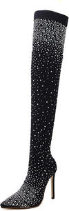 Azmodo Fine Stretch Mesh Socks Fit Sparkly Glamor Thigh High Heeled Boots 6.5