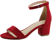 Bella Marie Women's Jean-08 Red Suede Ankle Strap Open Toe Block Heel Sandal
