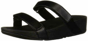 FitFlop Women's Vernita Slides Sandal All Black Leather Wedge Platform Sandal (6, All Black)