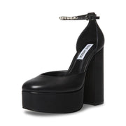 Steve Madden Bangle Black Leather Ankle Strap Super High Platform Pump Sandals