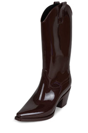 Jeffrey Campbell Thundrstrm Brown Shiny Squared Closed Toe Pull On Rain Boot