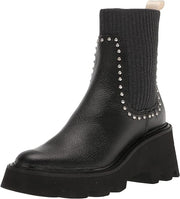 Dolce Vita Hoven Stud H2O Black Leather Pull On Rounded Toe Chunky Platform Boots