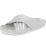 JSlides Easy Silver Wash Fashion Open Toe Flat Mule Slide Slip On Sandals