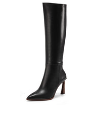Vince Camuto Perintie Black Leather Pointed Toe Knee High High Heel Dress Boot