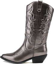 Soda Red Reno Pewter Metallic Pu Western Pointed Toe Knee High Pull On Boots