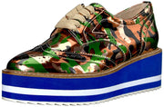 Shellys London Emory Rose Gold Camo Wingtip Platform Creeper Lace up Oxford