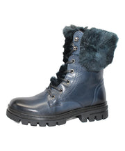 Eric Michael Gail Lace Up Boot Navy Blue Fur Lined Lug Sole Winter Combat Boots