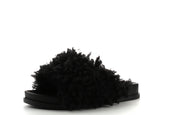 Cape Robbin Moira-34 Black Sheep Fur Open Toe Slide Slip On Flip Flop Sandals