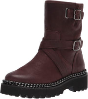 Vince Camuto Messtia Burgundy Motorcycle Buckle Moto Chain Chunky Platform Boots