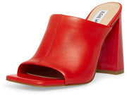 Steve Madden Lexia Red Leather Slip On Squared Open Toe Block Heel Mule Sandal