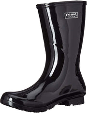 Roma Women's Emma Black Mid High Ankle Vegan Rain Boots Waterproof, Black