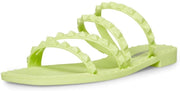 Steve Madden Skyler-J Lime Leather Embellished Strappy Slip On Open Toe Flat Sandal