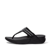 FitFlop Walkstar All Black Slip On Open Toe Strappy Stretchy Flat Slides Sandals