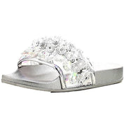 Cape Robbin Moira-63 Silver Crystal Embellished Open Toe Slide Fashion Sandals