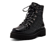 Vince Camuto Medjey Black Lace Up Toe Combat Moto Chic Bootie Quilted Boot