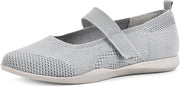 Cliffs by White Mountain Playful Lt Grey/Knit/Fab Mary Jane Style Flat