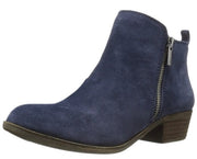 Lucky Brand Basel Bright Blue Navy Ankle Low Block Heel Suede Ankle Booties